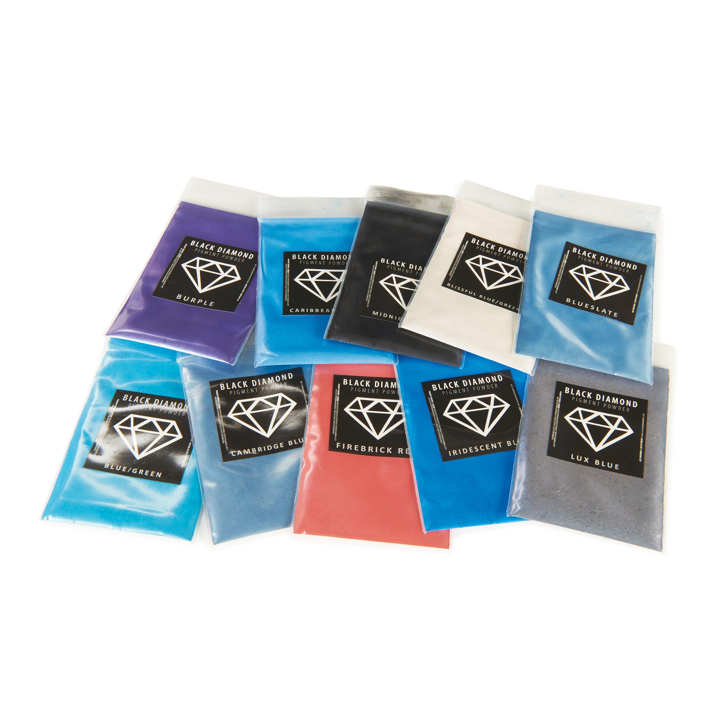 product: Black Diamond Pigments Mica Powder Variety Pack 15 - 10 Colors - 5 Grams Each shown