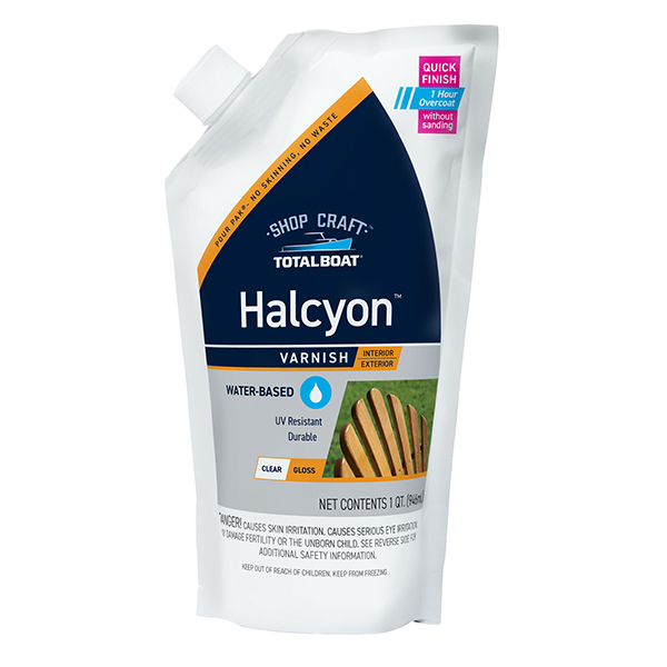 product: TotalBoat Halcyon Water-Based Marine Varnish - High Gloss - Quart shown