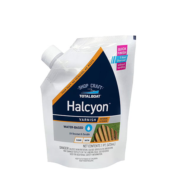 product: TotalBoat Halcyon Water-Based Marine Varnish - Satin - Pint shown