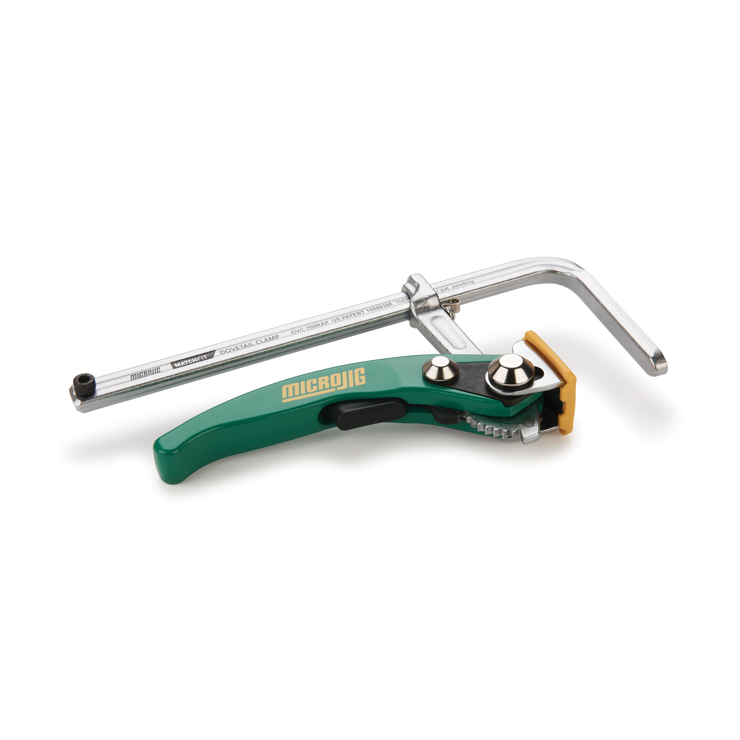 product: Microjig MATCHFIT Dovetail Ratchet Clamp shown