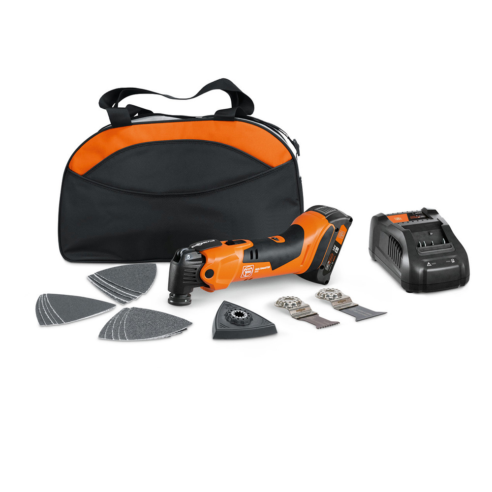 product: Fein 18V MultiMaster AMM 500 AS with 2.0AH Battery with Nylon Bag shown