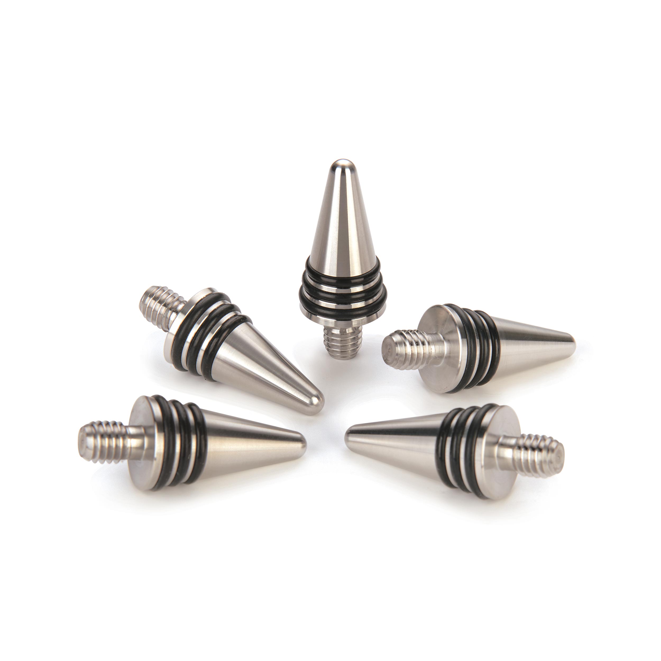 product: Stainless Bottle Stoppers Cone Tip Stainless Steel Bottle Stopper Turning Kit - 5 Piece shown