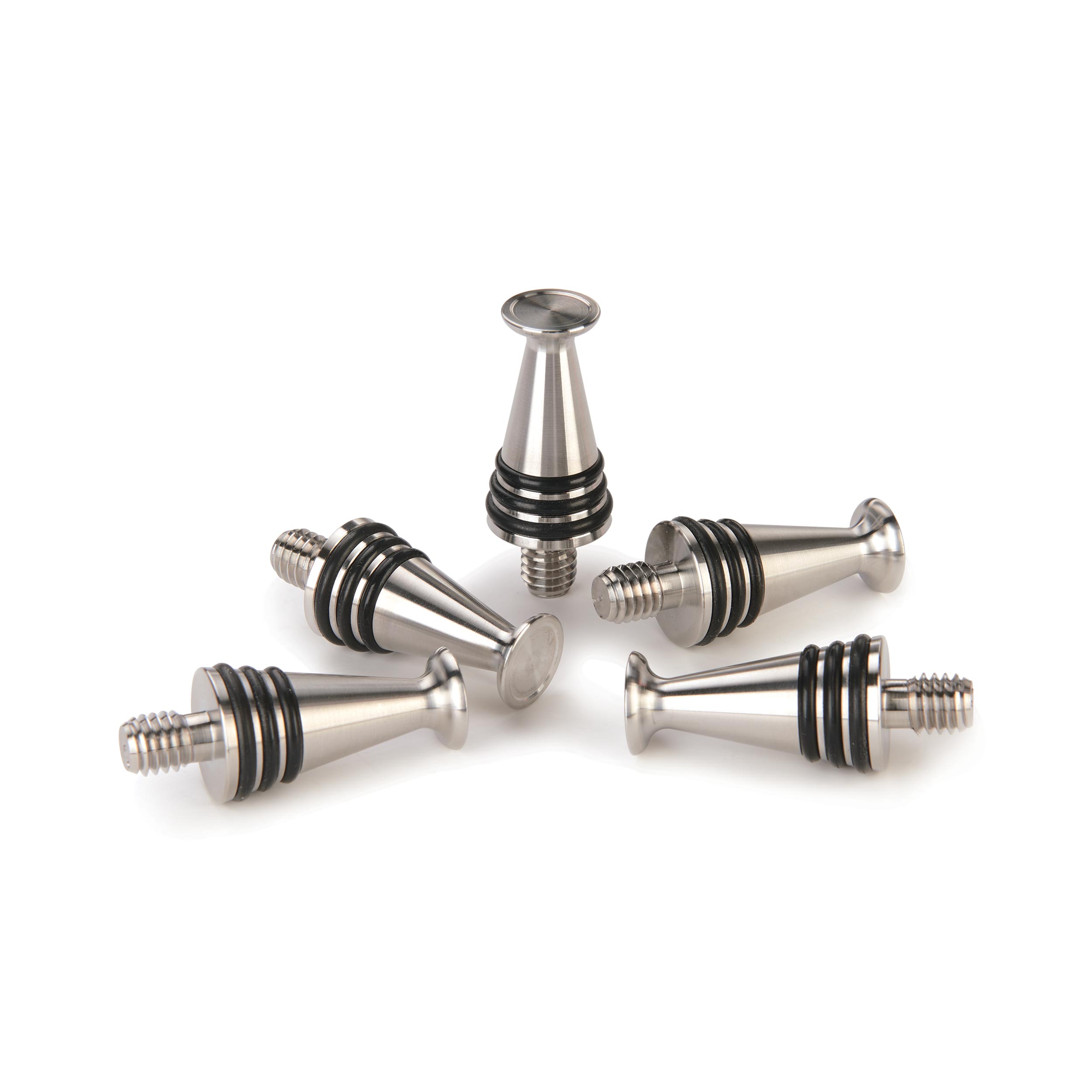 product: Stainless Bottle Stoppers Cone Stand-Up Stainless Steel Bottle Stopper Turning Kit - 5 Piece shown
