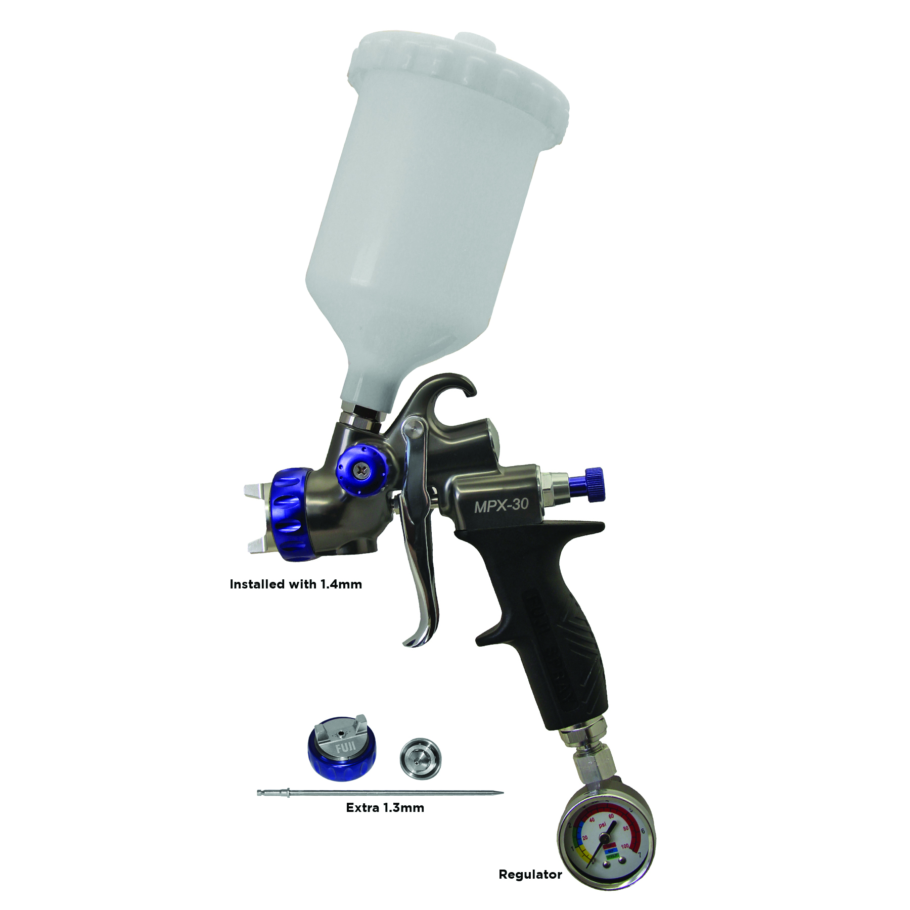 product: Fuji Spray MPX-30 Gravity - 1.4mm - 600cc Nylon Cup + Kit [Extra 1.3mm] shown
