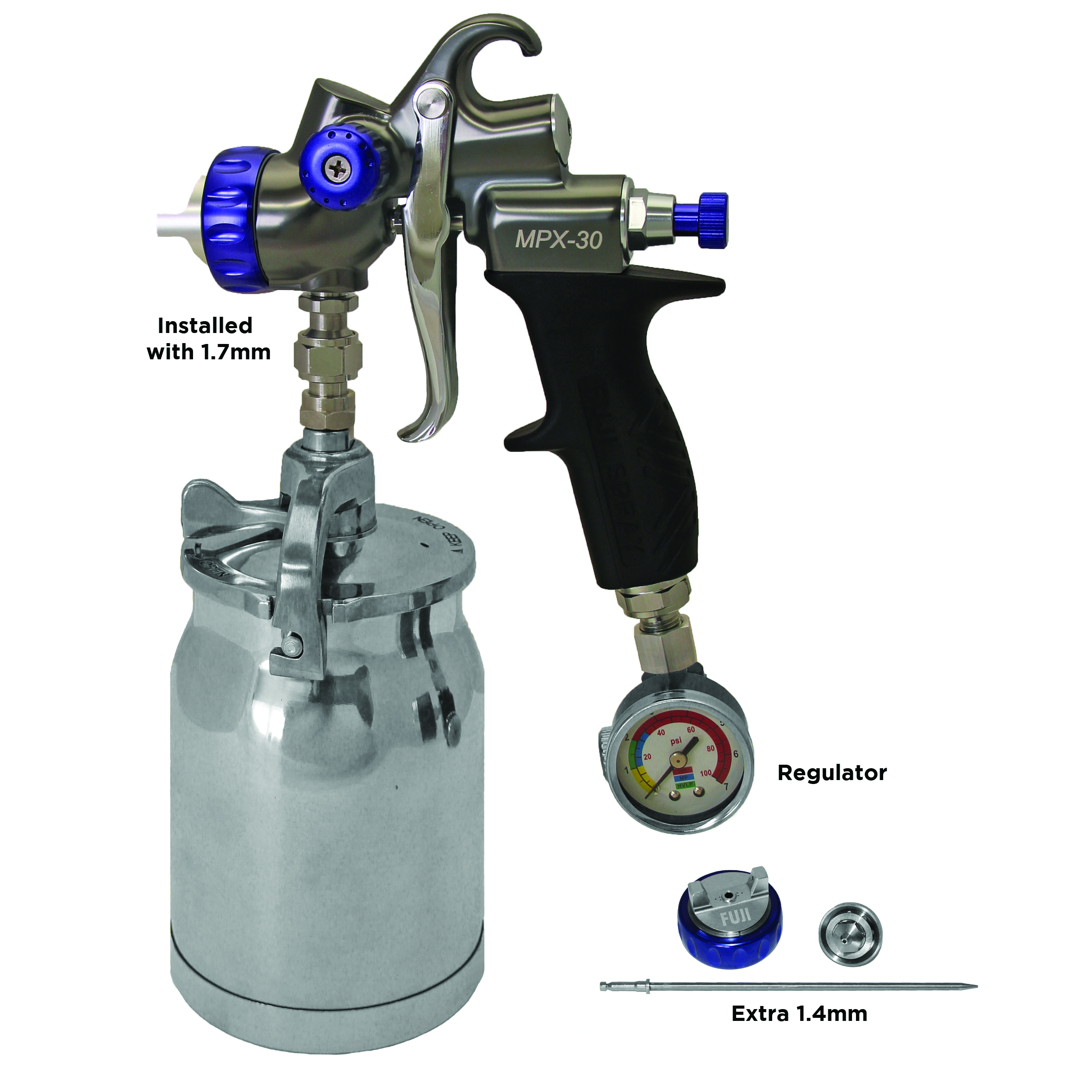 product: Fuji Spray MPX-30 Siphon - 1.7mm - 1Qt. Cup + Kit [Extra 1.4mm] shown
