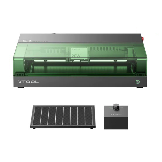 product: xTool S1 Laser Engraver with Honeycomb and Air Assist - 20W shown