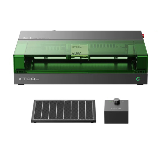 product: xTool S1 Laser Engraver with Honeycomb and Air Assist - 40W shown
