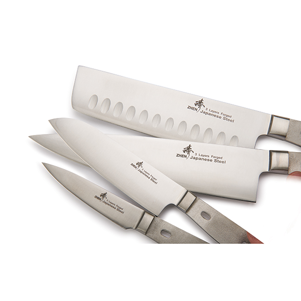product: ZHEN Paring, Santoku, Nakiri, and Chef's Knife Box Set - Unfinished Kits - 4 Piece shown