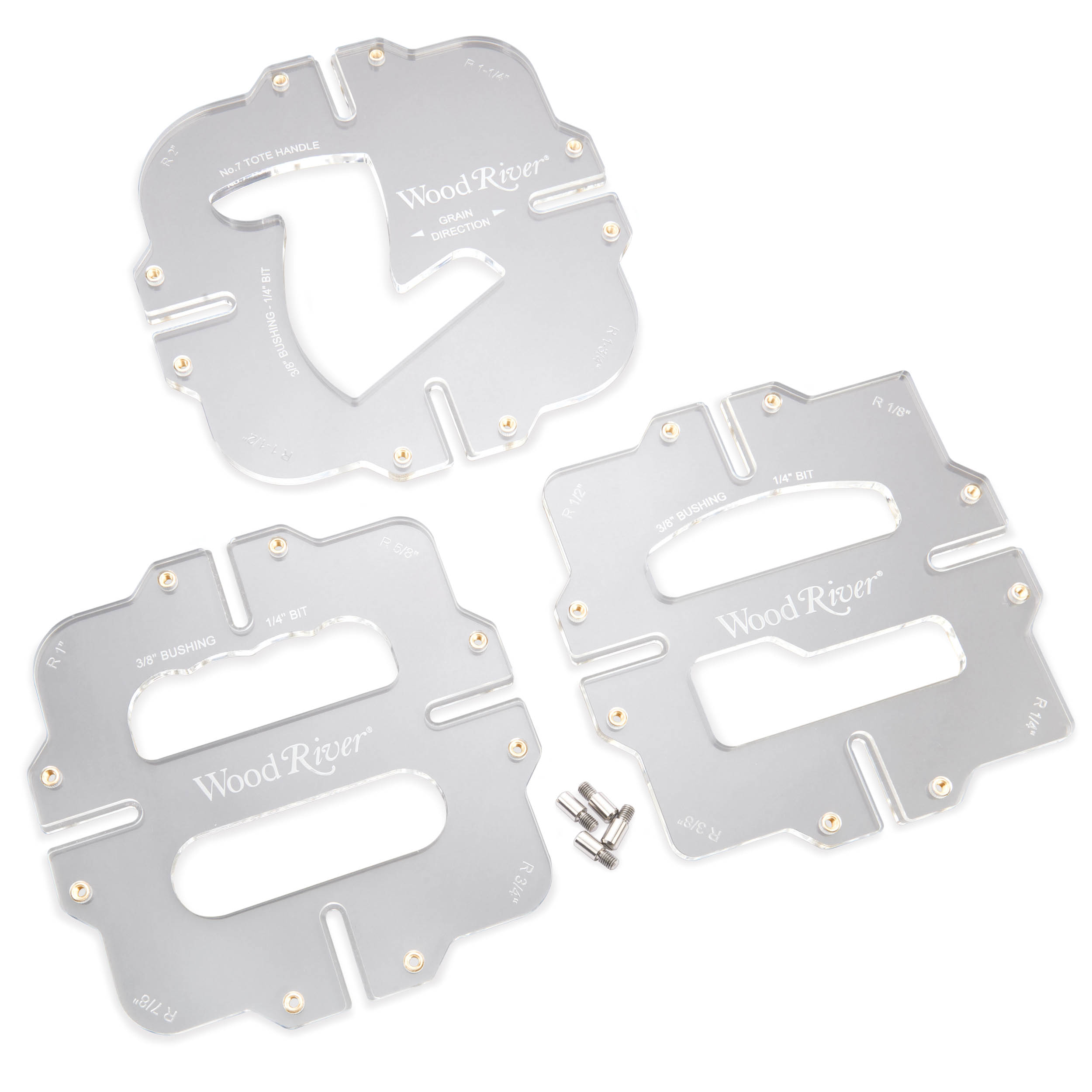 product: WoodRiver Corner Radius Router Jig Template Set - 3 Piece shown