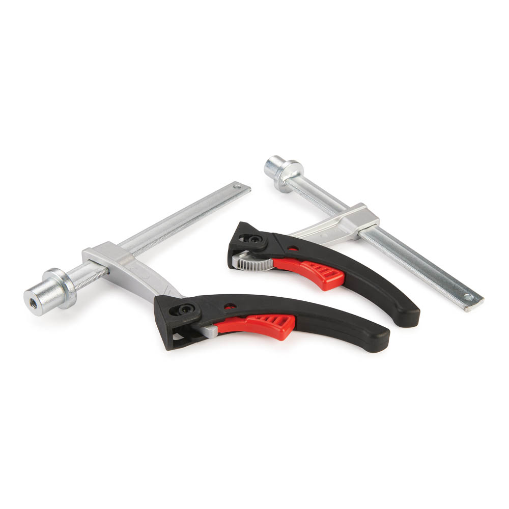 product: Bessey 6” Ratcheting Lever Clamp for 20 mm MFT Style Table – 2 Piece shown