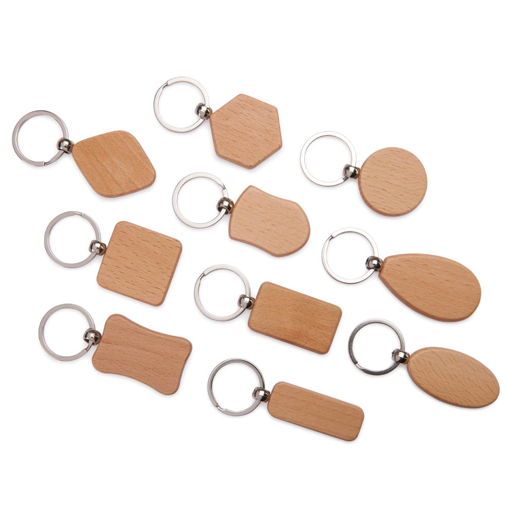 product: xTool Engravable Mixed Shape Wooden Key Chains - 10 Piece shown