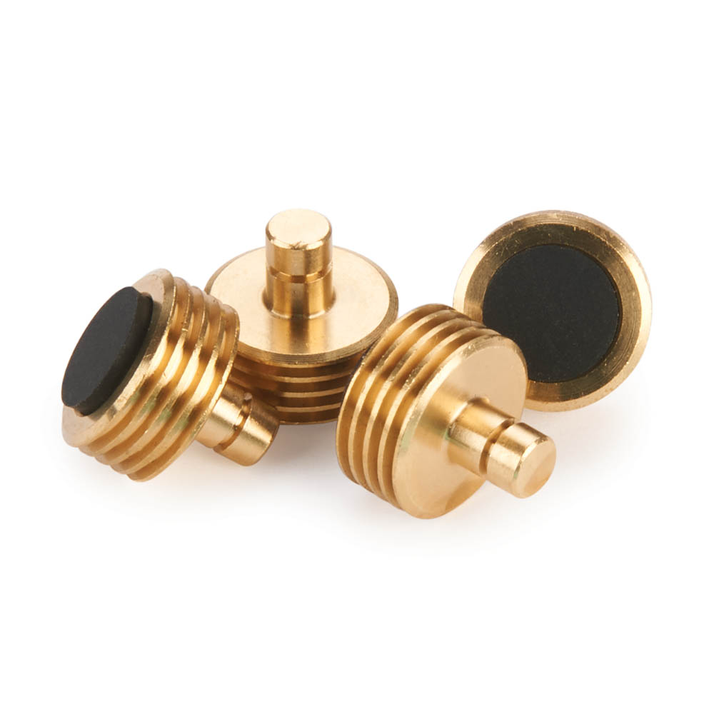 product: HIGHPOINT Box and Cutting Board Feet - Brass - 4 Pack shown