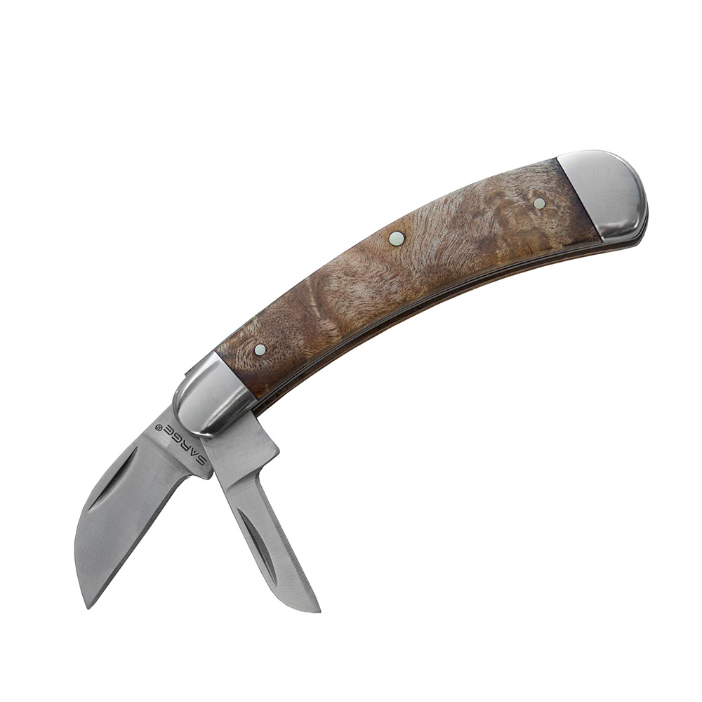 product: Sarge Vision Maker - Maple Burl Wood Woodcarving Pocket Knife shown