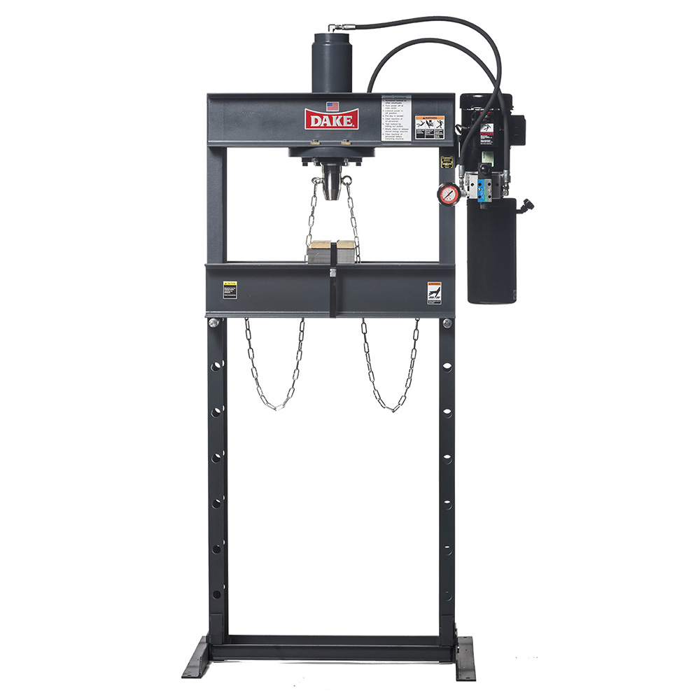 product: Dake Hydraulic Press  - Electrically Operated - H-Frame - 110V - 1 Ph - 25-Ton shown
