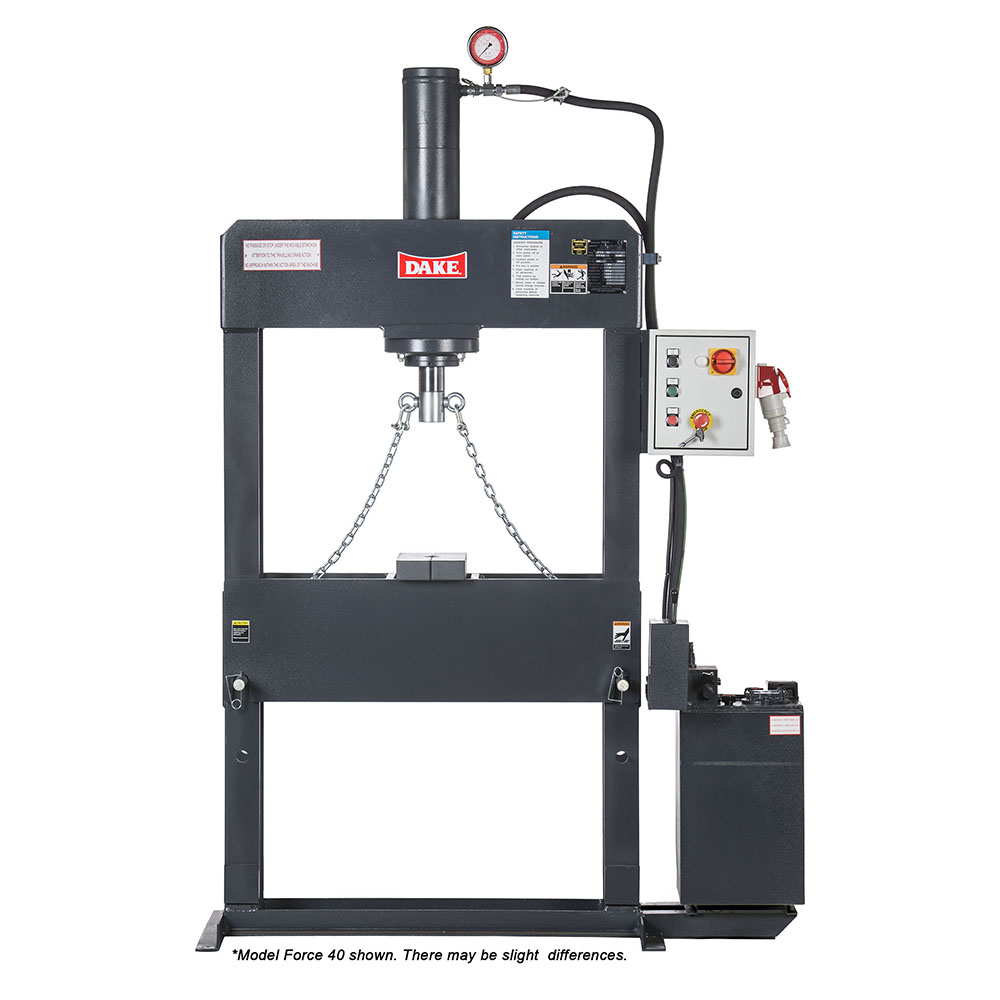 product: Dake 40-Ton Electrically Operated H-Frame- 220V 3 Ph shown
