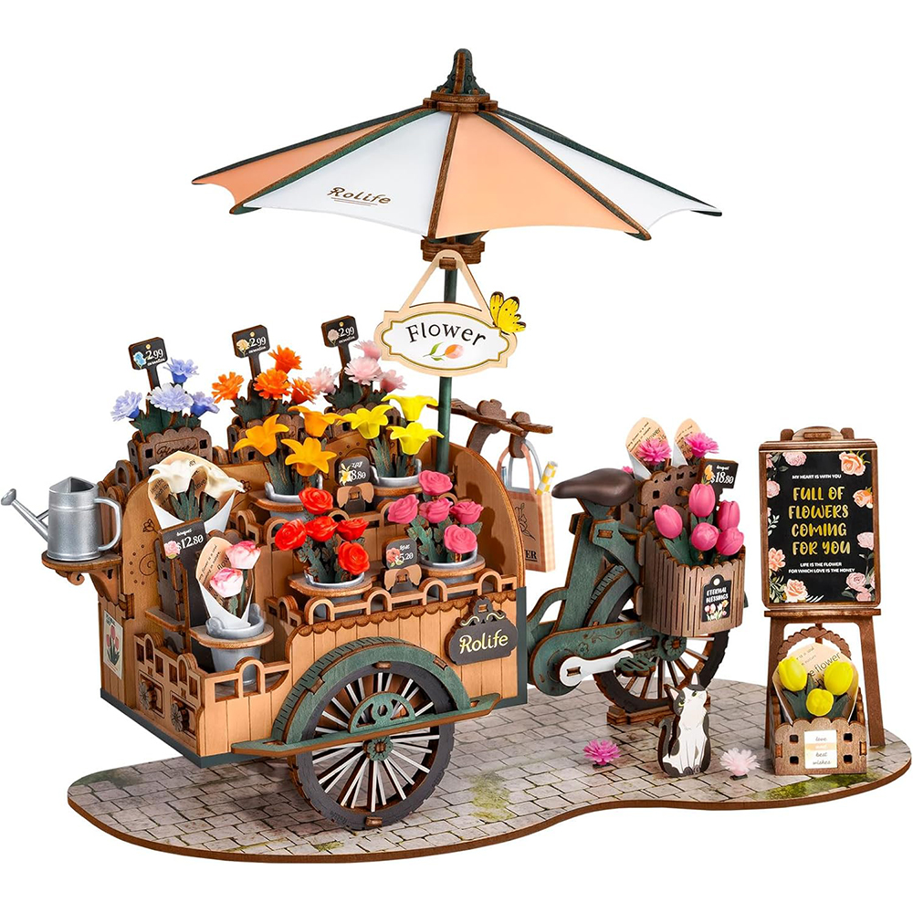 product: Rolife Blossom Cart 3D Wooden Puzzle Model Kit shown