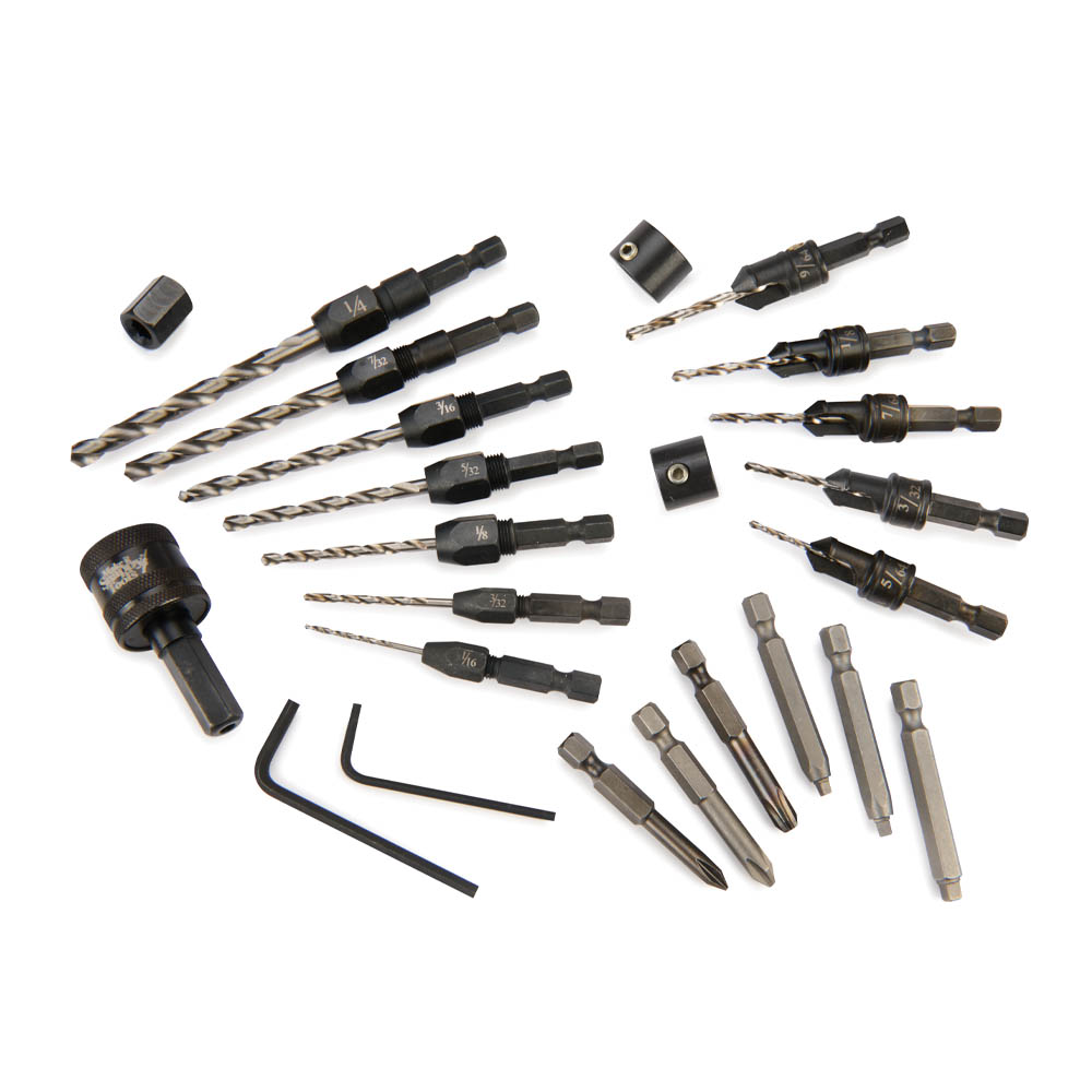 product: Snappy Drill, Driver and Countersink Set for Woodworking - 25 Piece shown