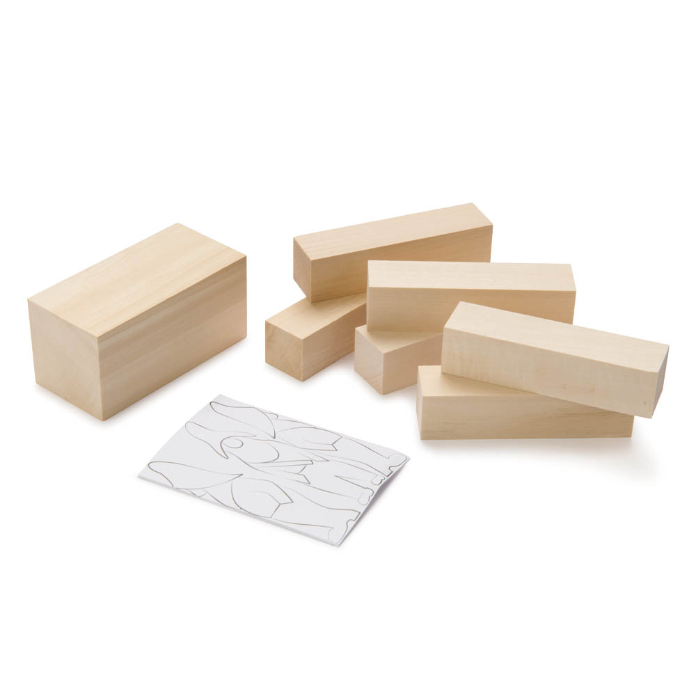 product: Beavercraft Basswood Carving Block Kit - 7 Piece shown
