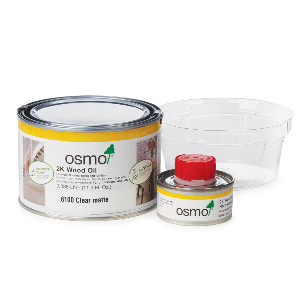 product: osmo 2K Wood Oil - 6100 Clear - Matte - .375L shown