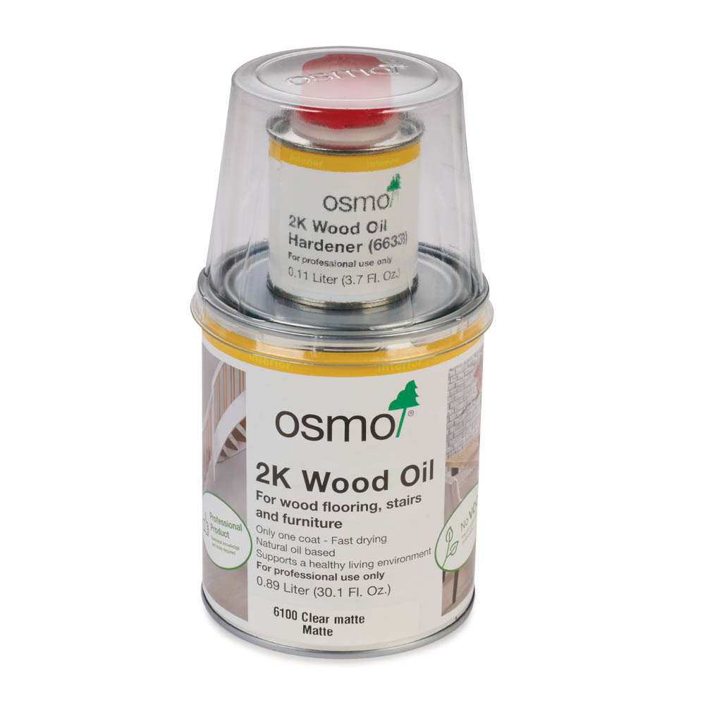 product: osmo 2K Wood Oil - 6100 Clear - Matte - 1L shown