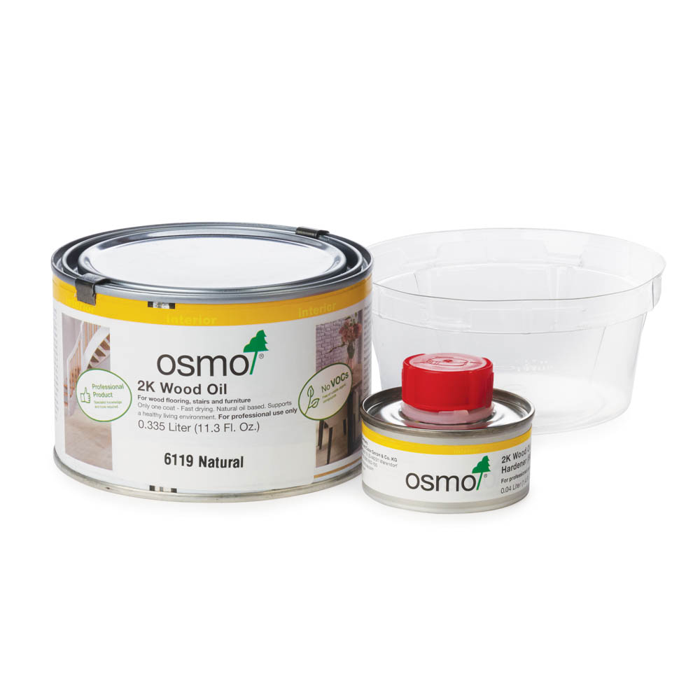 product: osmo 2K Wood Oil - 6119 Natural - Matte - .375L shown