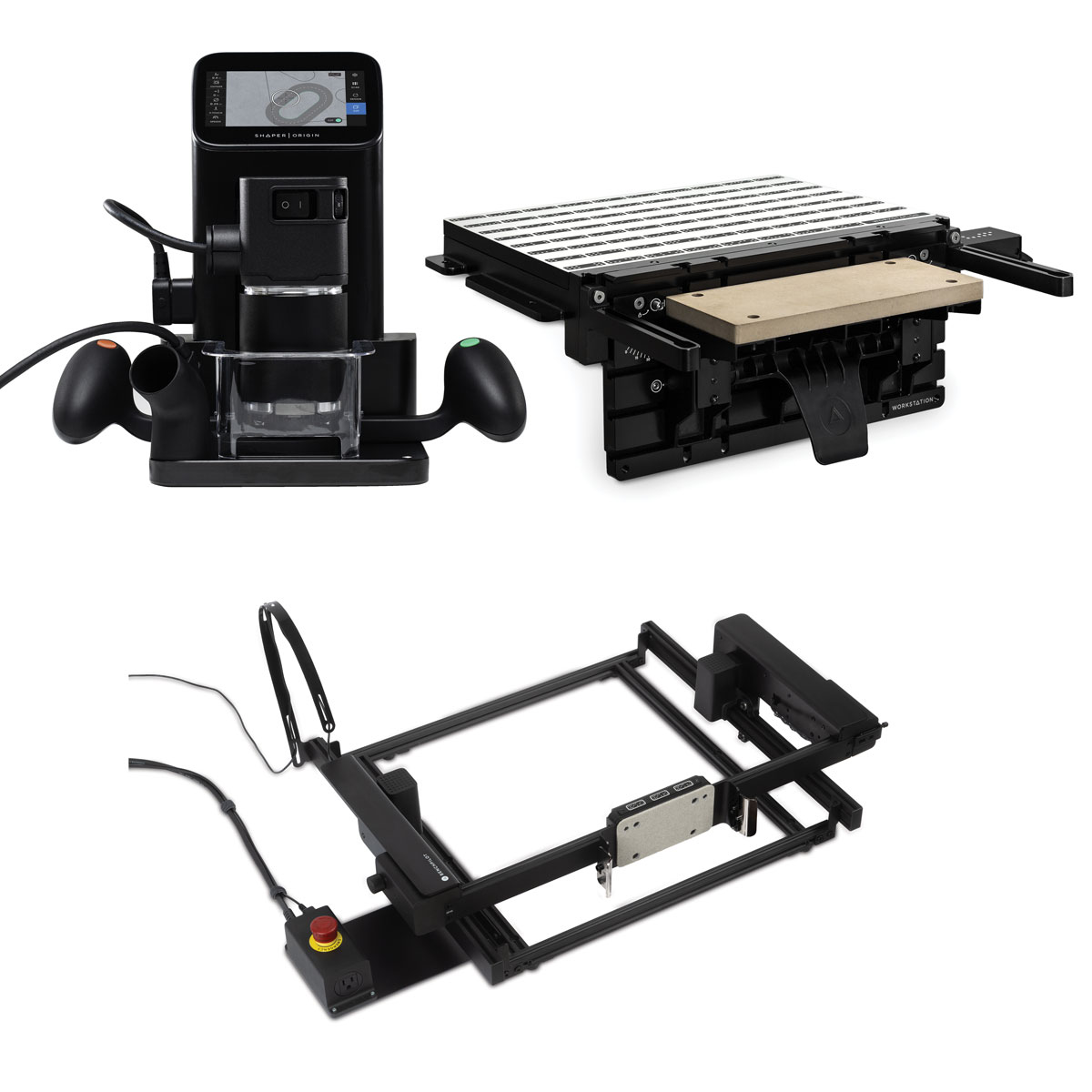 product: Shaper Origin Handheld CNC Router with Shaper Workstation and BenchPilot Package shown