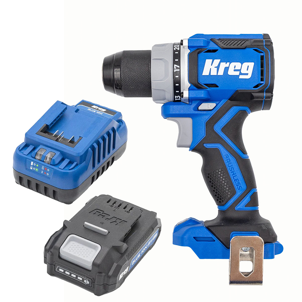 product: Kreg Ionic Drive Power Drill - 20V with 2AH Battery and Charger Kit shown