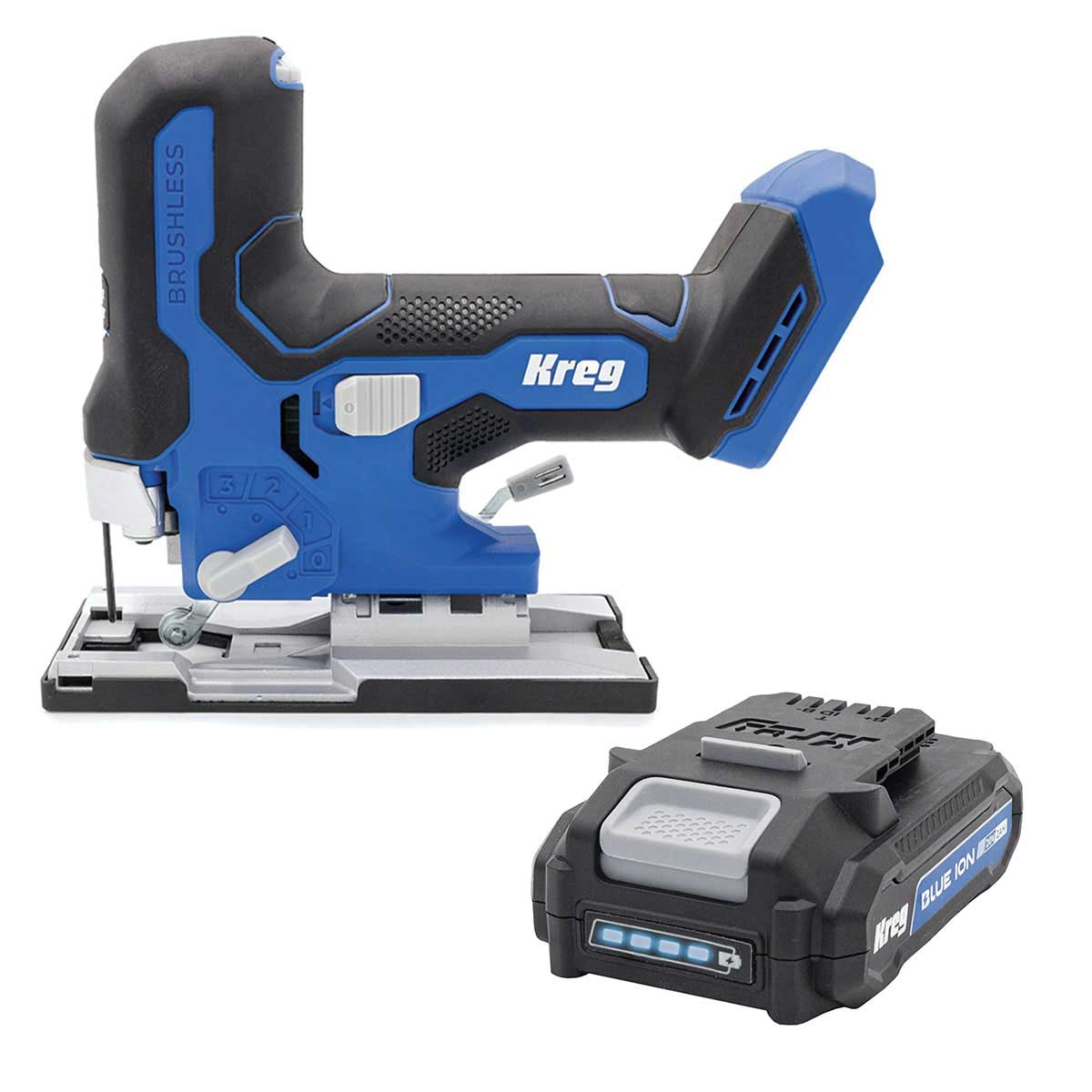 product: Kreg Ionic Drive Barrel Grip Jigsaw with 2AH Battery Kit shown