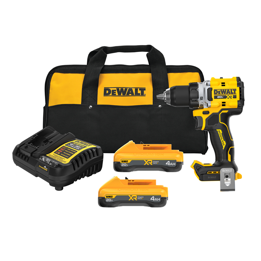 product: DeWalt 20V MAX XR Brushless Cordless 1/2 Inch Drill/Driver Kit with POWERPACK Batteries shown