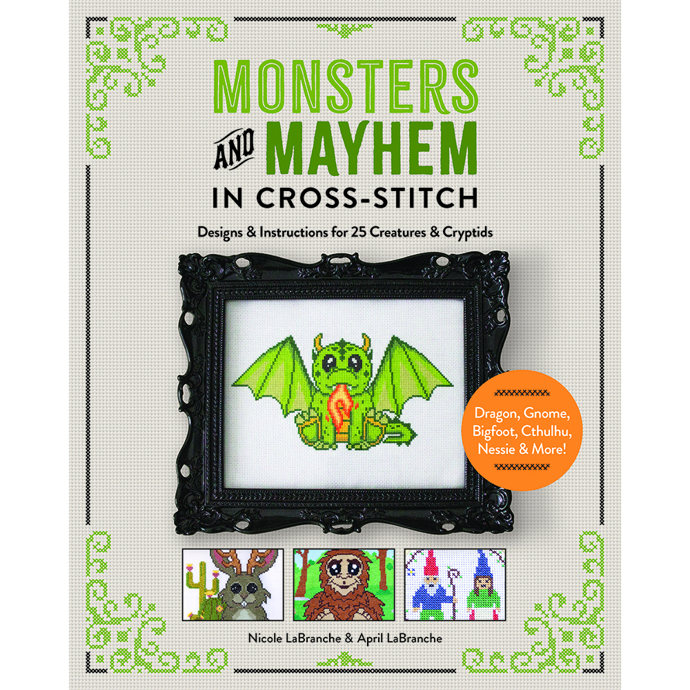 product: Schiffer Publishing Ltd Monsters and Mayhem in Cross-Stitch: Designs and Instructions for 25 Creatures and Cryptids shown