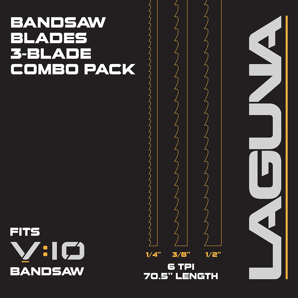product: Laguna Assorted Bandsaw Blade Pack for V:10- 3 Pack shown