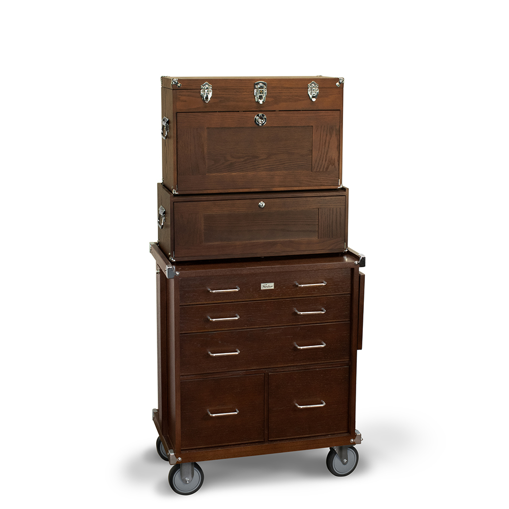 product: Gerstner International 19-Drawer 3 Piece Chest, Base and Roller Set - Dark Oak shown