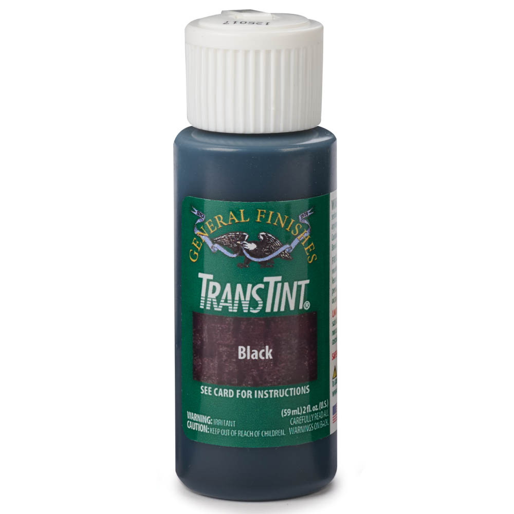 product: General Finishes TransTint Wood Dye Stain - Alcohol/Water Soluble - 6023 - Black - 2 oz shown