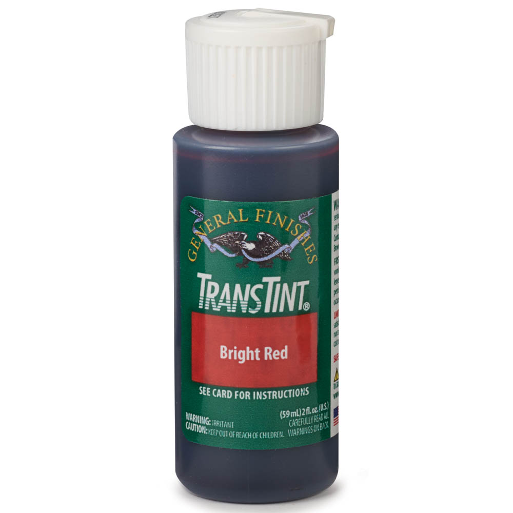 product: General Finishes TransTint Wood Dye Stain - Alcohol/Water Soluble - 6021 - Bright Red - 2 oz shown