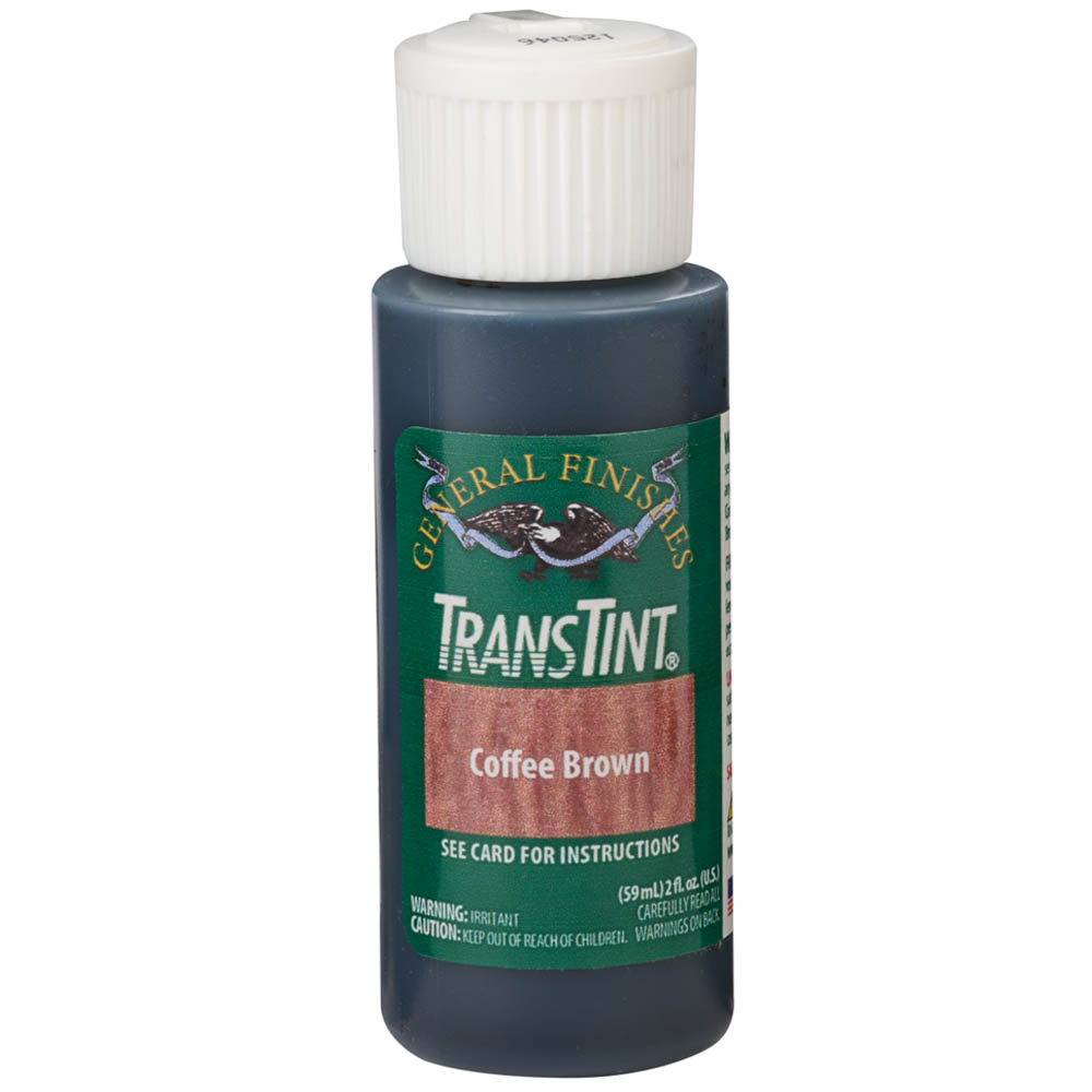 product: General Finishes TransTint Wood Dye Stain - Alcohol/Water Soluble - 6011 - Coffee Brown - 2 oz shown