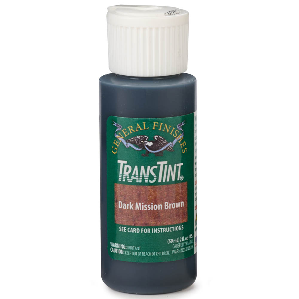product: General Finishes TransTint Wood Dye Stain - Alcohol/Water Soluble - 6006 - Dark Mission Brown - 2 oz shown