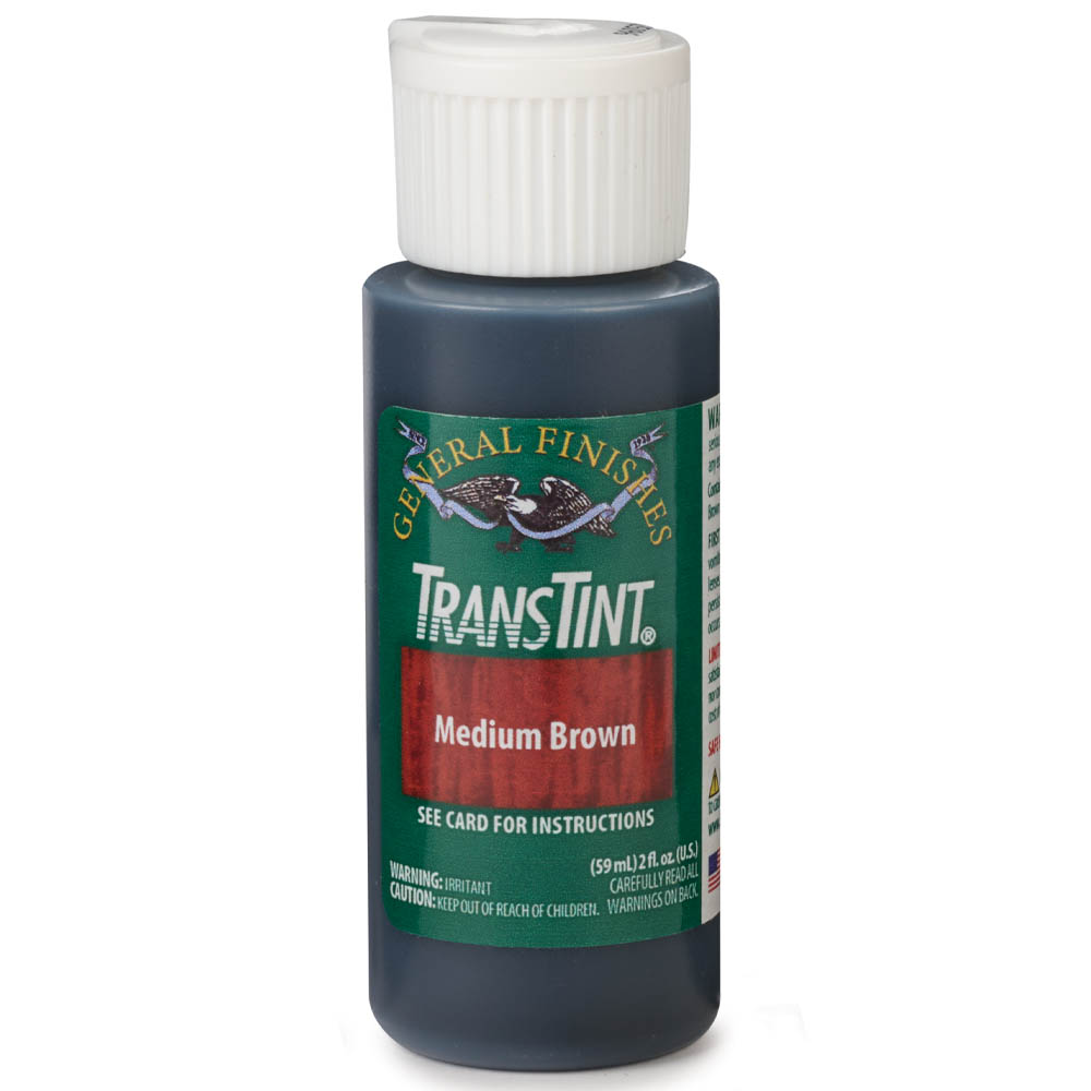 product: General Finishes TransTint Wood Dye Stain - Alcohol/Water Soluble - 6004 - Medium Brown - 2 oz shown