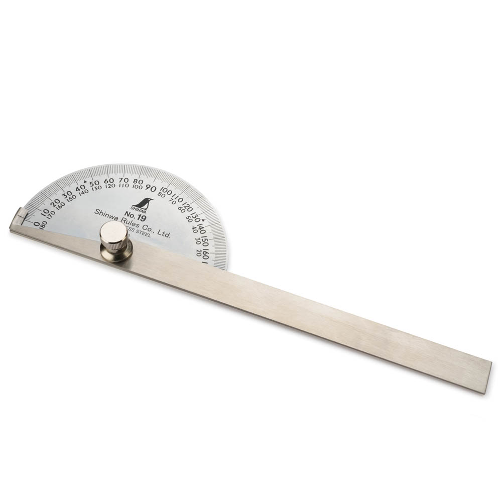 product: Shinwa Half-Round Head Protractor with Adjustable Arm - No.19 shown