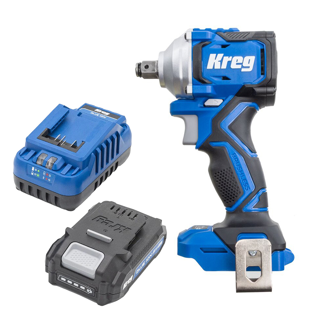 product: Kreg Ionic Drive 1/2” Compact Impact Wrench - 20V With Battery and Charger Kit shown