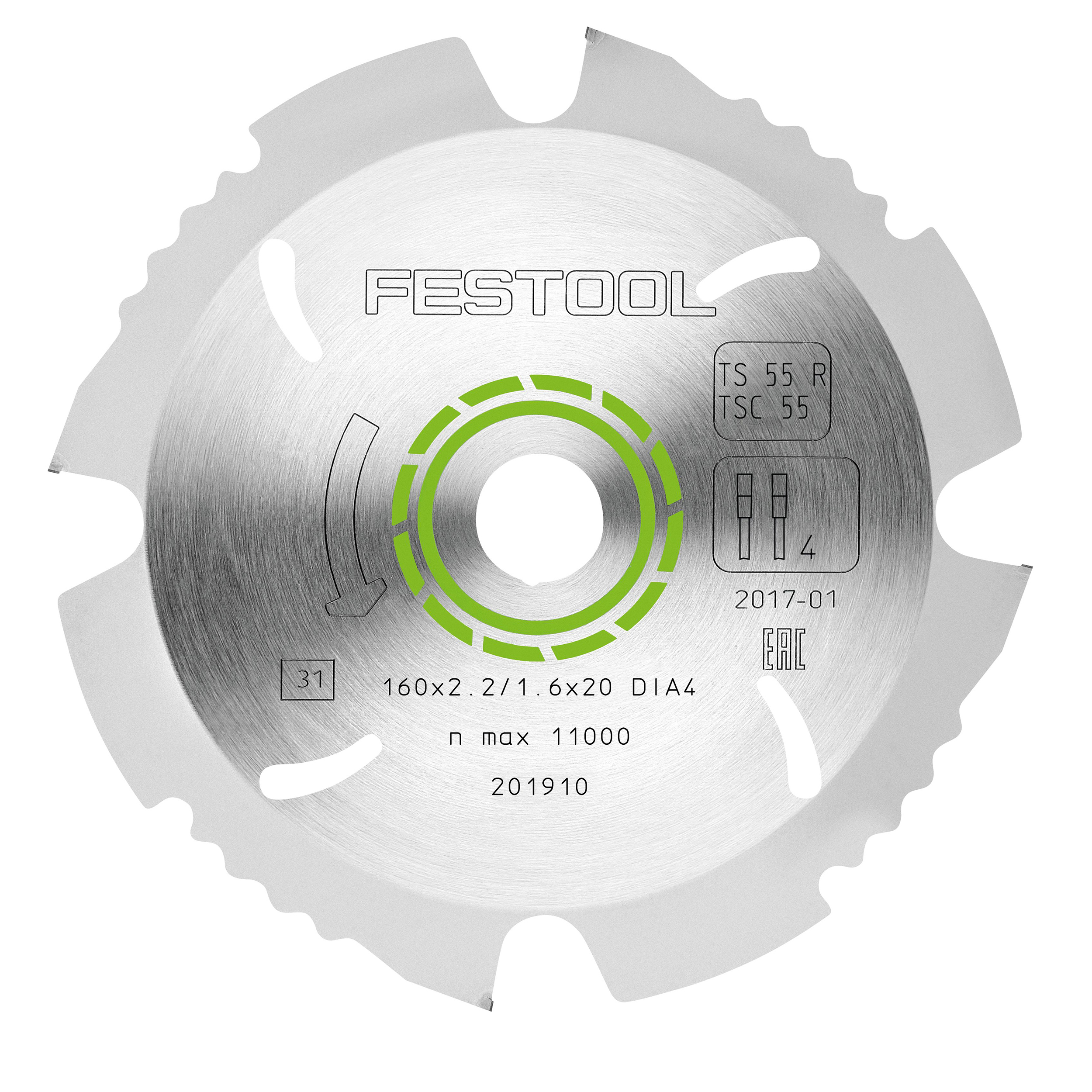 product: Festool 160x2.2x20 Diamond Saw Blade for TS-55 R and TSC 55 saws shown