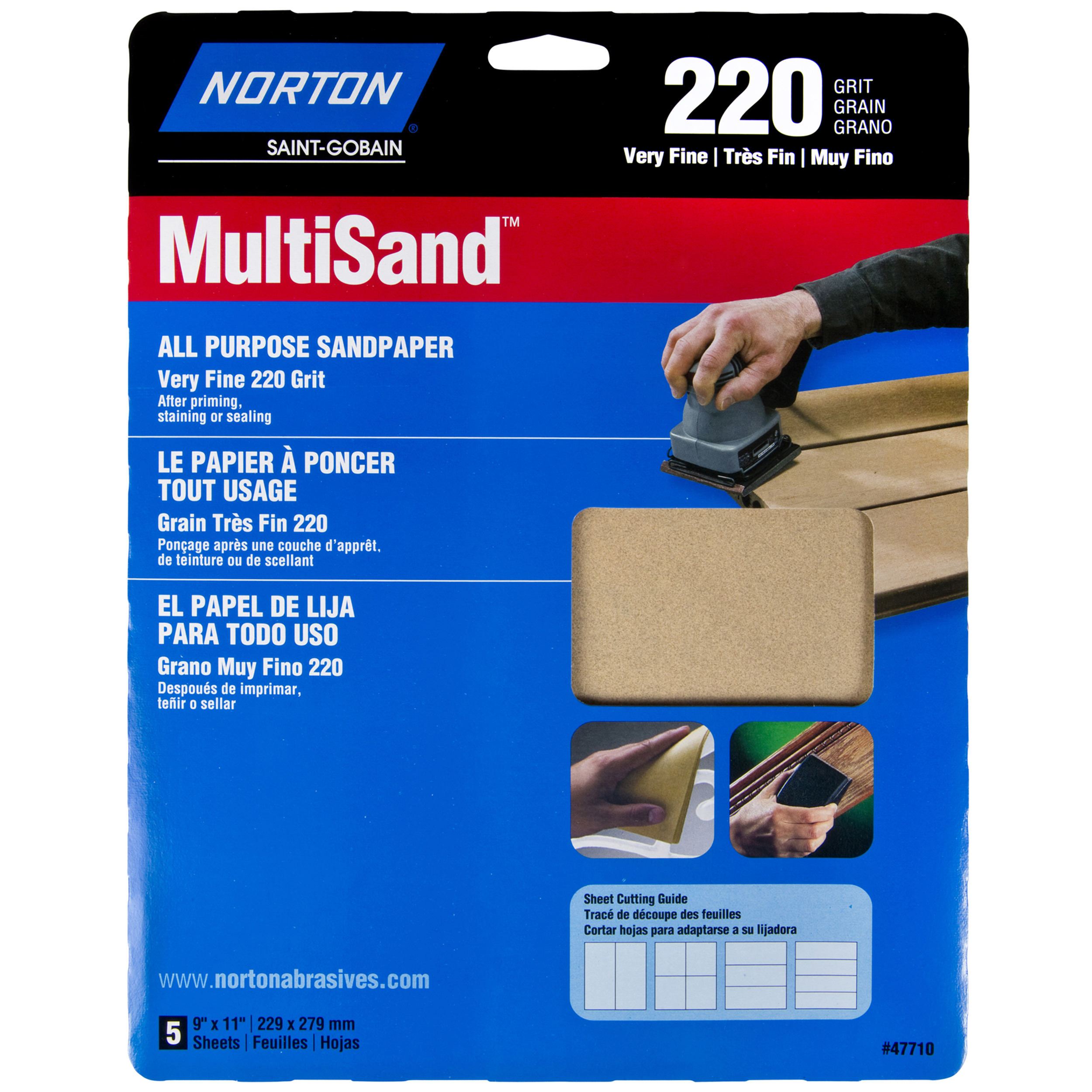 9" X 11" All Purpose Sandpaper, 220 Grit