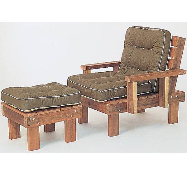 Woodworking Project Paper Plan To Build Redwood Chair & Ottoman, Plan No. 640