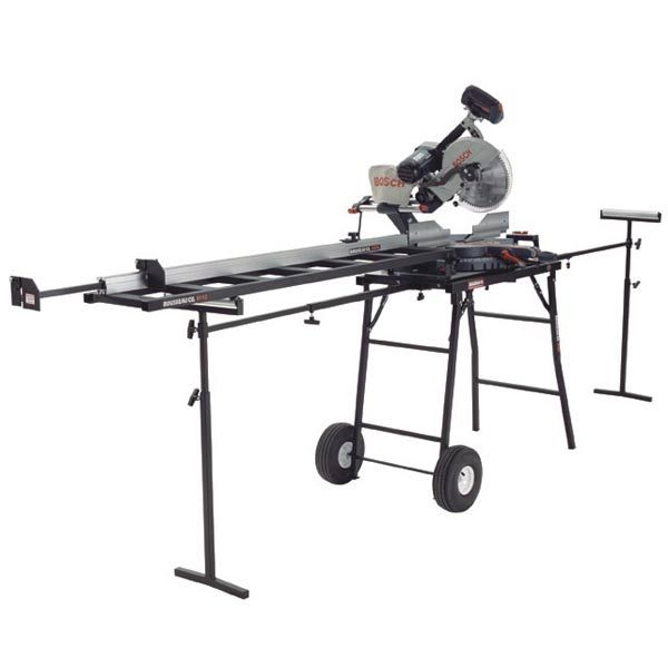 product: Rousseau HD Miter Saw Stand - Model 2950 - Shown with Optional Support Wing and Side Stop Systems shown
