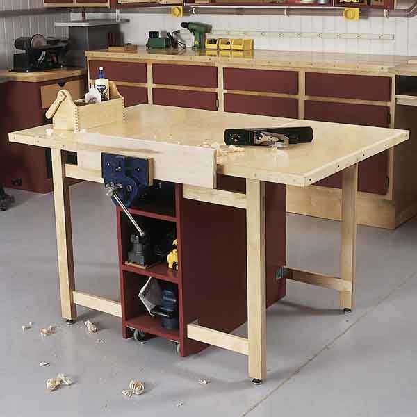 product: Wood Magazine Woodworking Project Paper Plan to Build Drop-Leaf Workbench shown