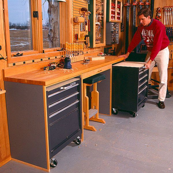 product: Wood Magazine Woodworking Project Paper Plan to Build Space-Saving Workbench shown
