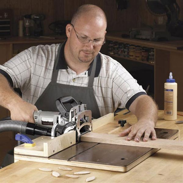 product: Wood Magazine Woodworking Project Paper Plan to Build Accurate-Alignment Biscuit-Joiner Jig shown