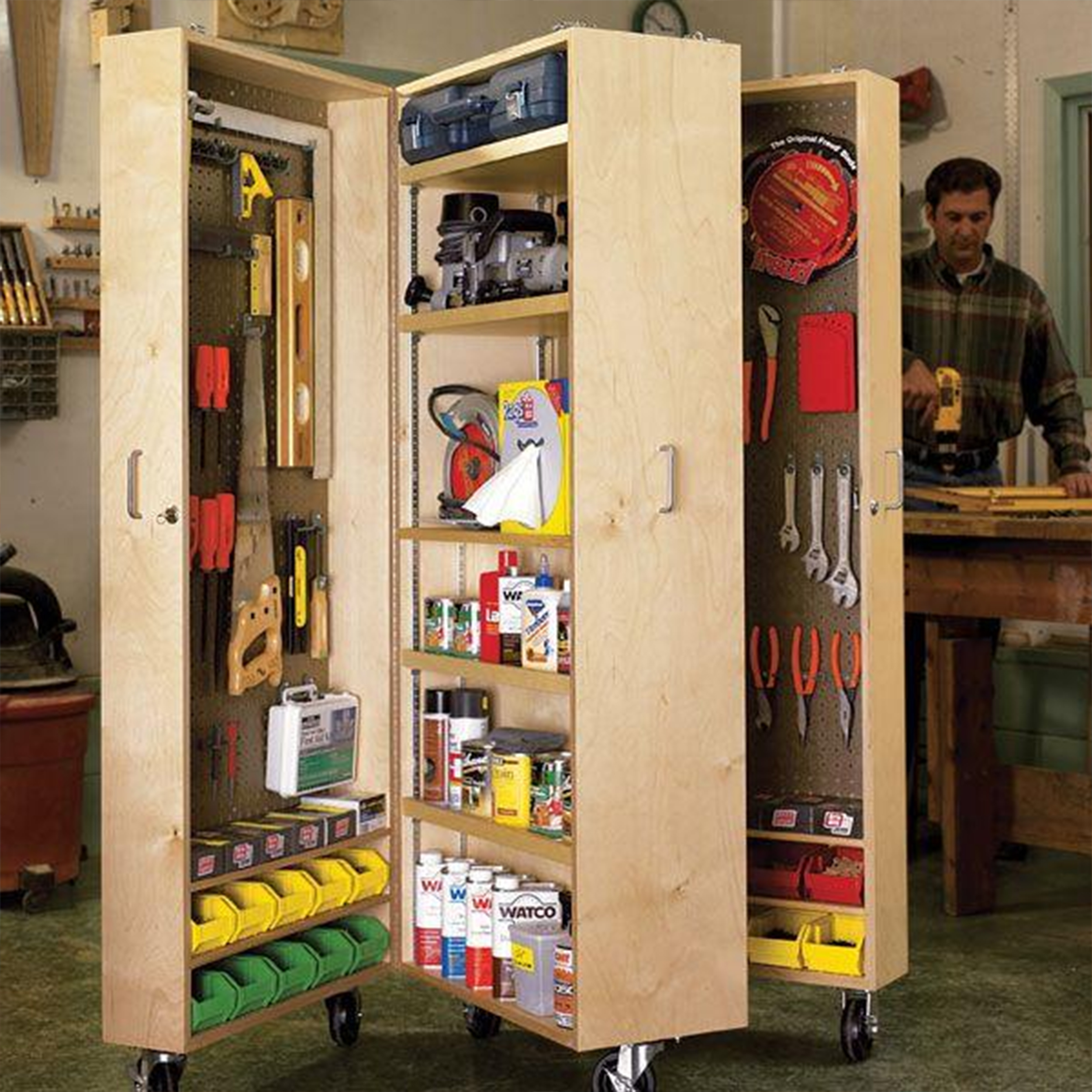 product: Wood Magazine Downloadable Woodworking Project Plan to Build Mobile Tool Cabinet shown