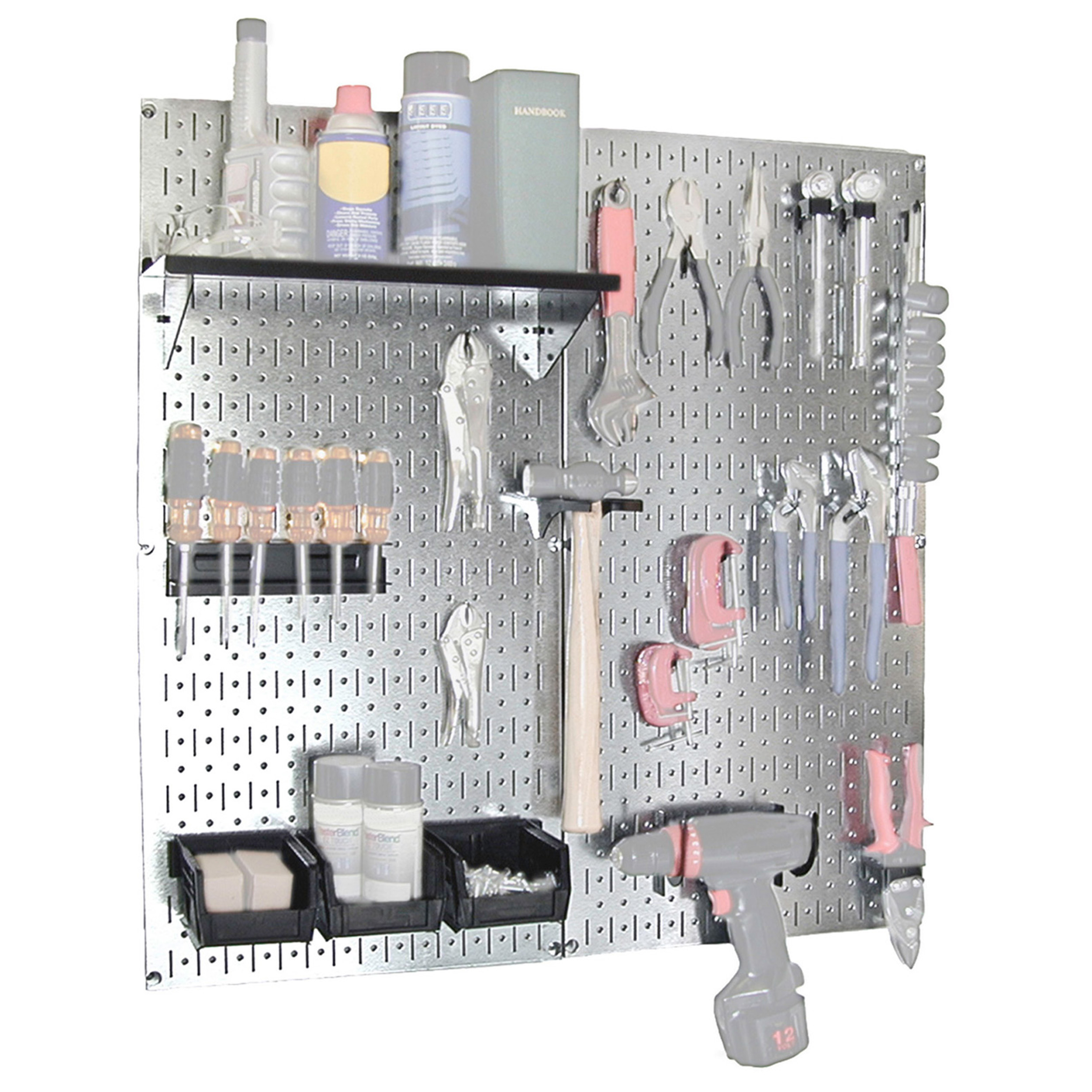 Steel Pegboard, Galvanized Utility Tool Storage Kit With Black Accessories