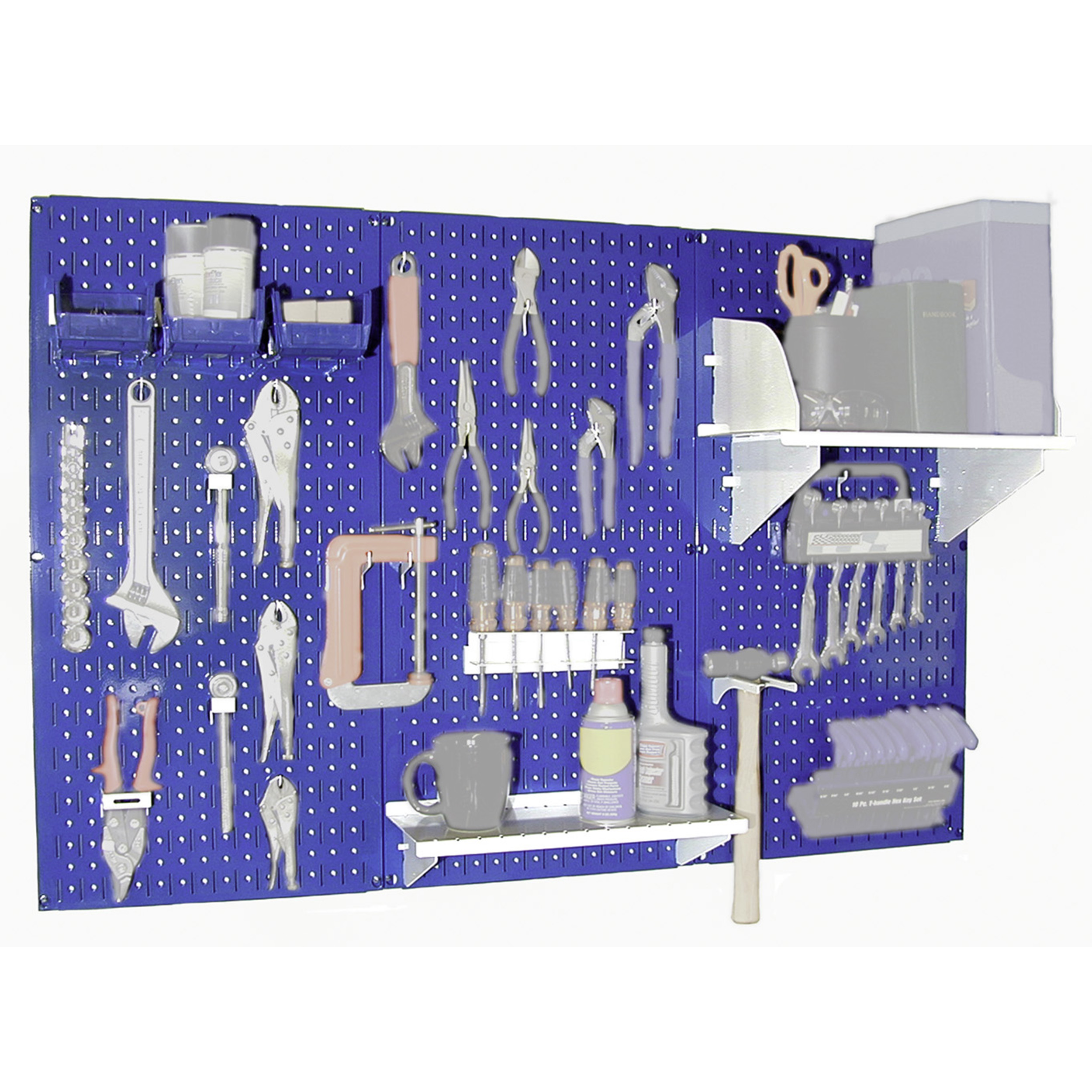 Steel Pegboard, Standard Workbench Kit In Blue With White Accessories