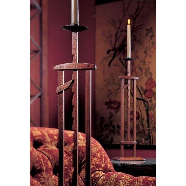product: Wood Magazine Woodworking Project Paper Plan to Build Ratcheting Candlestand shown